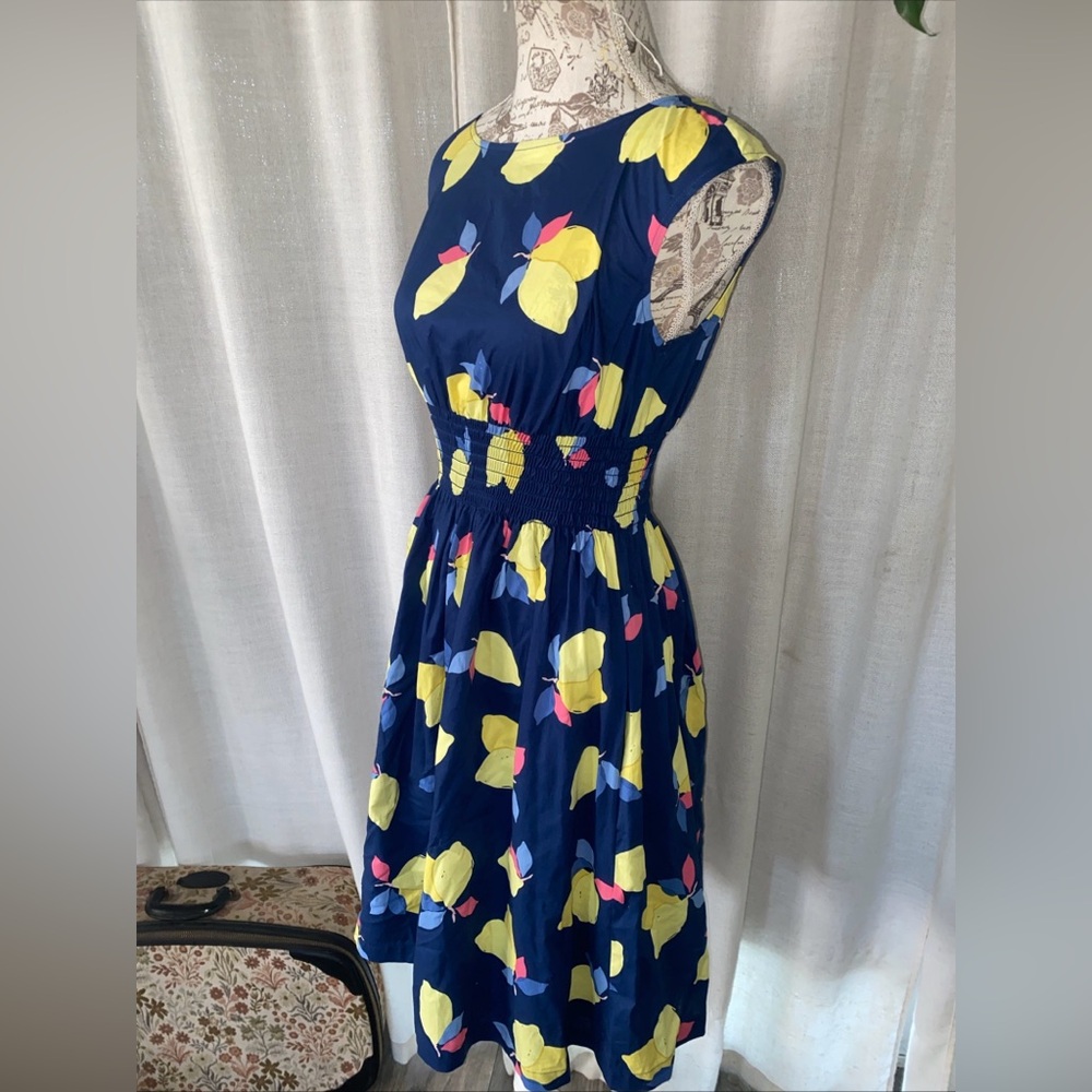 Kate Spade Lemon Zest Blaire Dress Size 0 Lemon Print Tea Length Pockets New - Picture 4 of 11